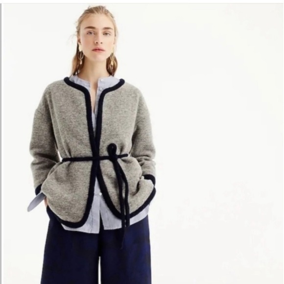 J. Crew Wool Blend Topper Jacket Cardigan Gray Navy Trim XS Extra Small - Picture 1 of 8